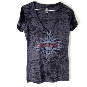 Next Level Apparel Godsmack Grey Graphic V-Neck Tee Semi Sheer Stretch